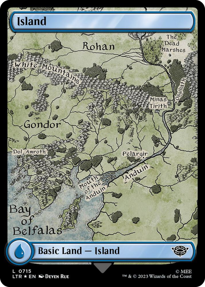 Island (0715) (Surge Foil) #715 L - Universes Beyond: The Lord of the Rings: Tales of Middle-earth Pokemon card
