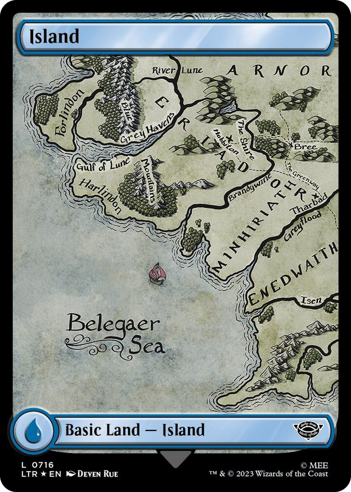 Island (0716) (Surge Foil) #716 L - Universes Beyond: The Lord of the Rings: Tales of Middle-earth Pokemon card