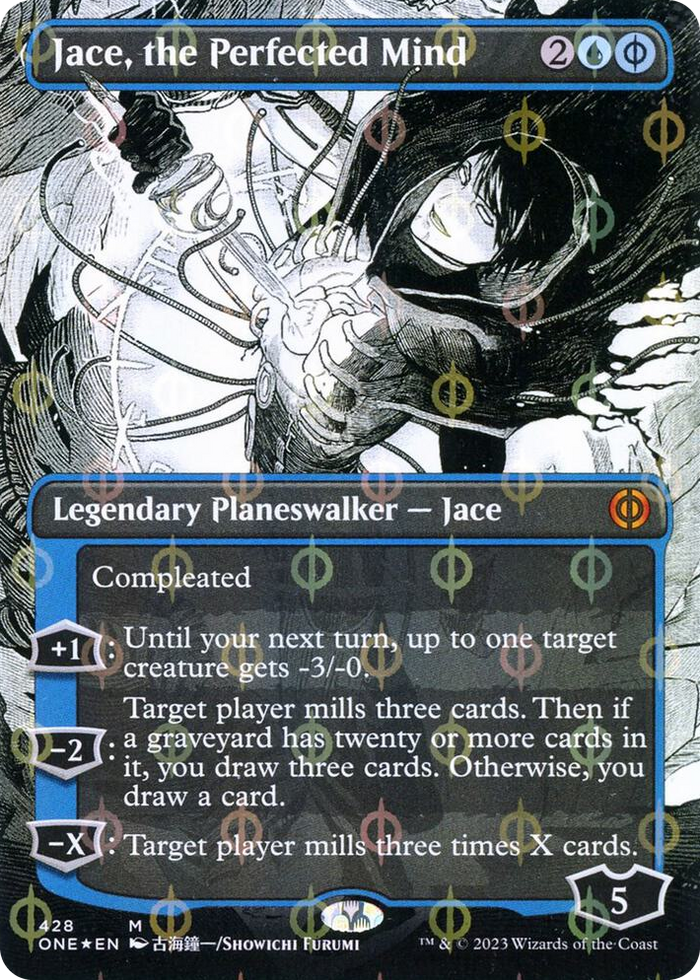 Jace, the Perfected Mind (Borderless) (Step-and-Compleat Foil) #428 M - Phyrexia: All Will Be One Pokemon card