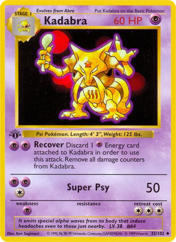 Kadabra #32 Uncommon - Base Set (Shadowless) Pokemon card