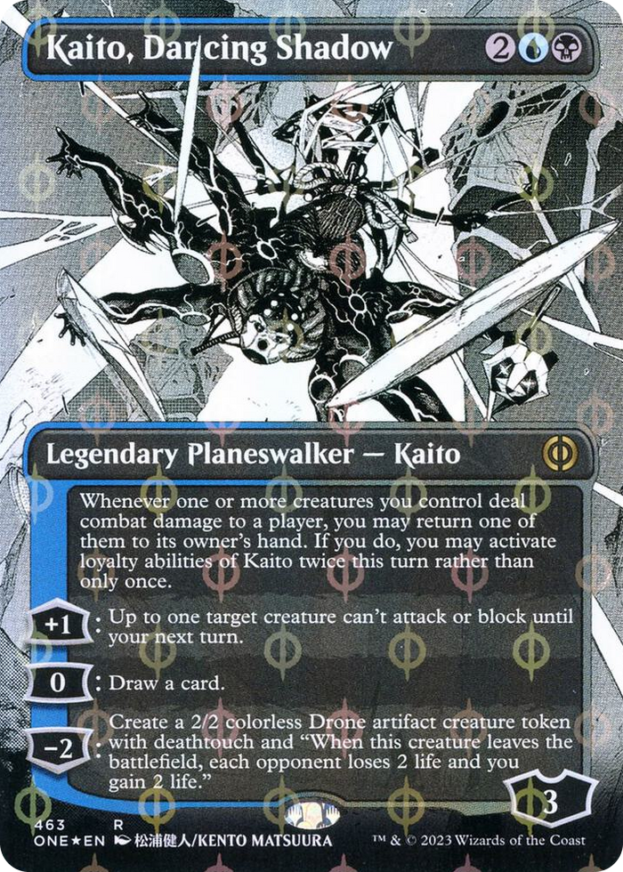 Kaito, Dancing Shadow (Borderless) (Step-and-Compleat Foil) #463 R - Phyrexia: All Will Be One Pokemon card