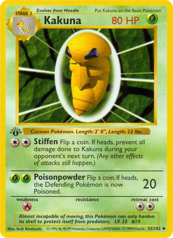 Kakuna #33 Uncommon - Base Set (Shadowless) Pokemon card