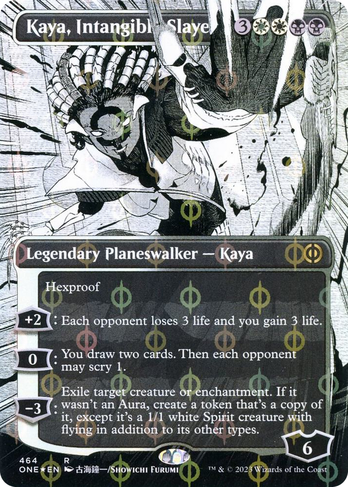 Kaya, Intangible Slayer (Borderless) (Step-and-Compleat Foil) #464 R - Phyrexia: All Will Be One Pokemon card