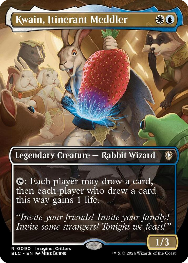 0090 Kwain, Itinerant Meddler (Borderless) R Commander: Bloomburrow