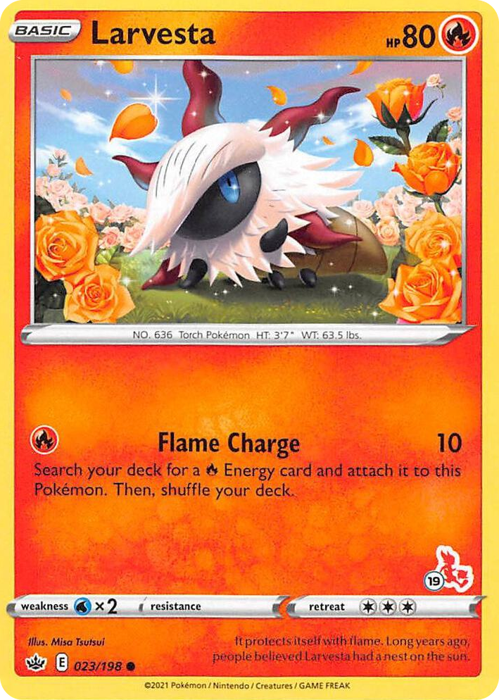 0023 Larvesta - 023/198 (#19 Cinderace Stamped) Promo Battle Academy 2022