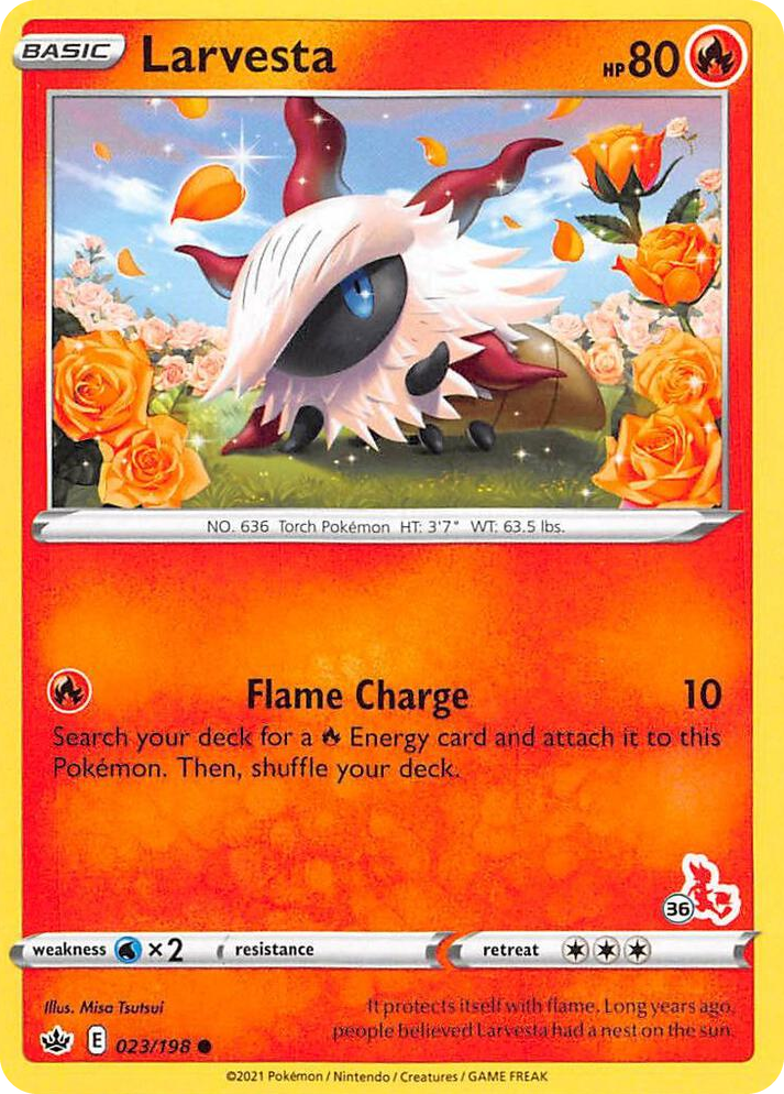 0023 Larvesta - 023/198 (#36 Cinderace Stamped) Promo Battle Academy 2022