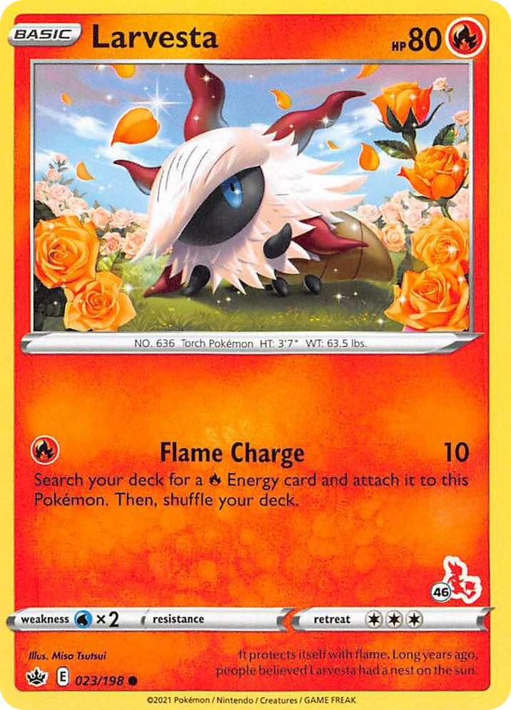 0023 Larvesta - 023/198 (#46 Cinderace Stamped) Promo Battle Academy 2022