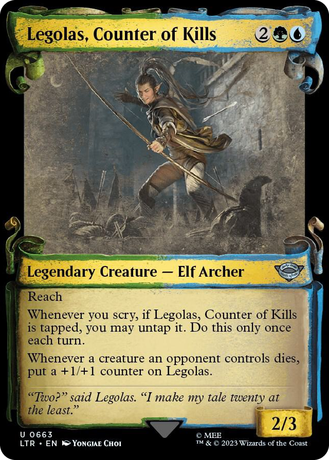 Legolas, Counter of Kills (Showcase Scrolls) #663 U - Universes Beyond: The Lord of the Rings: Tales of Middle-earth Pokemon card