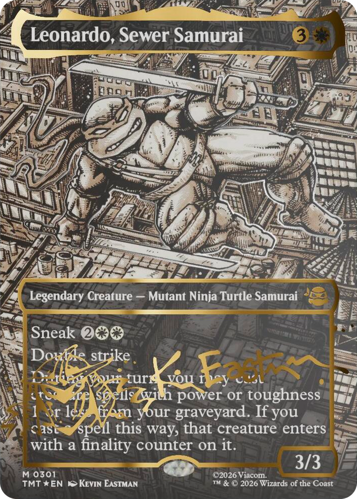Leonardo, Sewer Samurai (Borderless) (Gold-Stamped Signature) #301 M - Teenage Mutant Ninja Turtles Pokemon card
