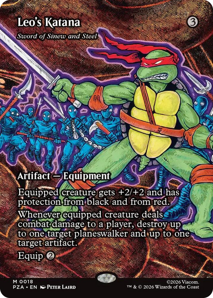 Leo's Katana - Sword of Sinew and Steel (Borderless) #18 M - Teenage Mutant Ninja Turtles Source Material Pokemon card