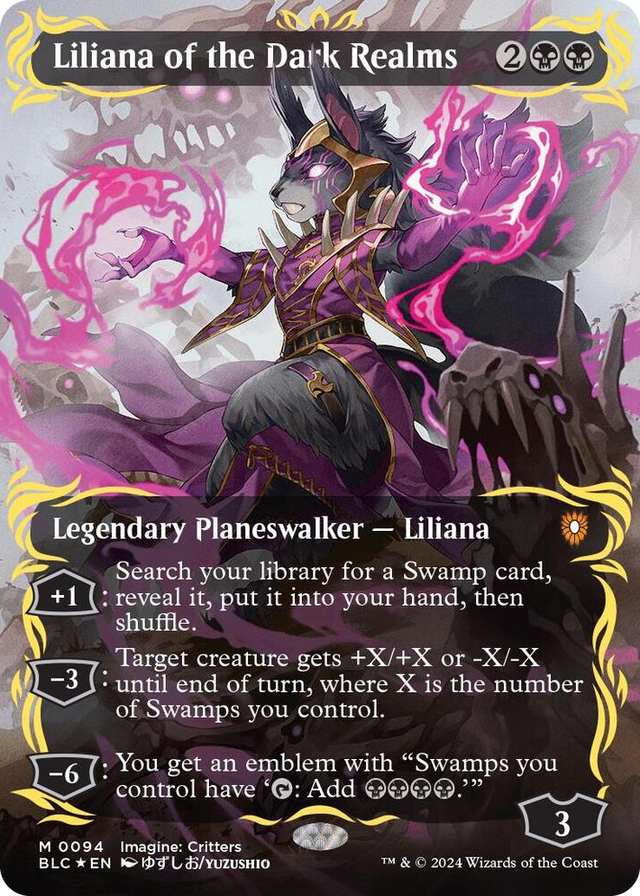 0094 Liliana of the Dark Realms (Borderless) (Raised Foil) M Commander: Bloomburrow