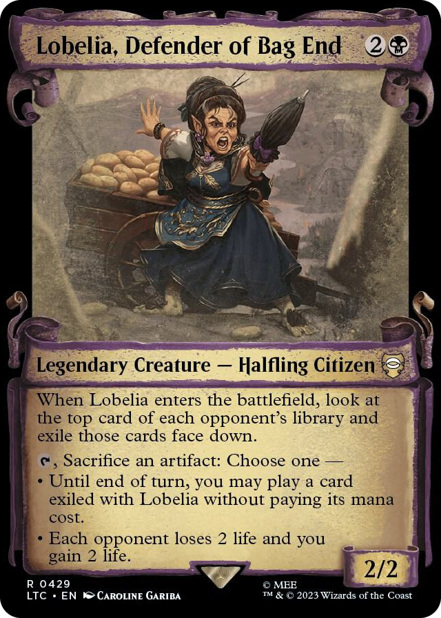 Lobelia, Defender of Bag End (Showcase Scrolls) #429 R - Commander: The Lord of the Rings: Tales of Middle-earth Pokemon card