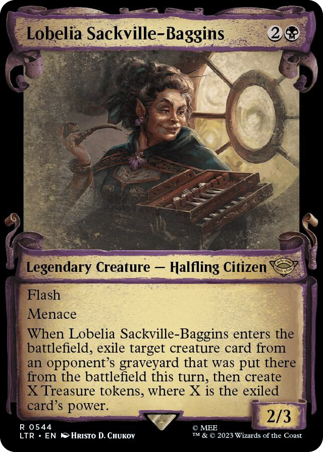 Lobelia Sackville-Baggins (Showcase Scrolls) #544 R - Universes Beyond: The Lord of the Rings: Tales of Middle-earth Pokemon card