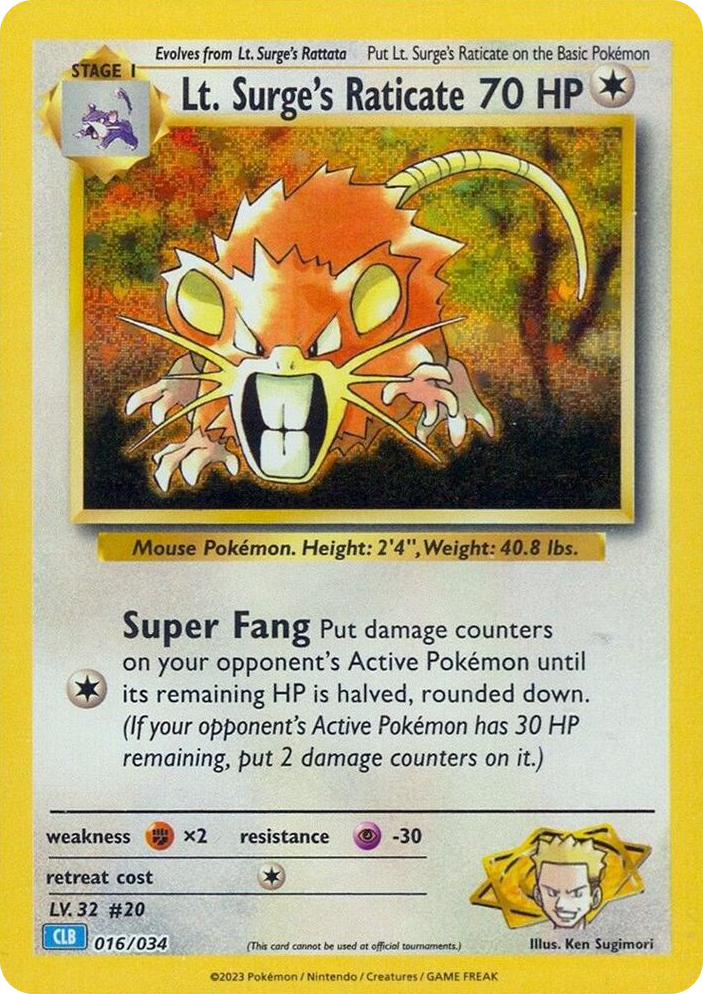 0016 Lt. Surge's Raticate Classic Collection Trading Card Game Classic