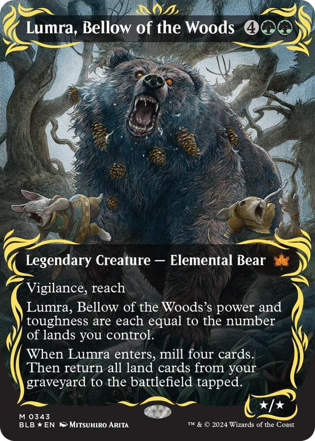 0343 Lumra, Bellow of the Woods (Borderless) (Raised Foil) M Bloomburrow