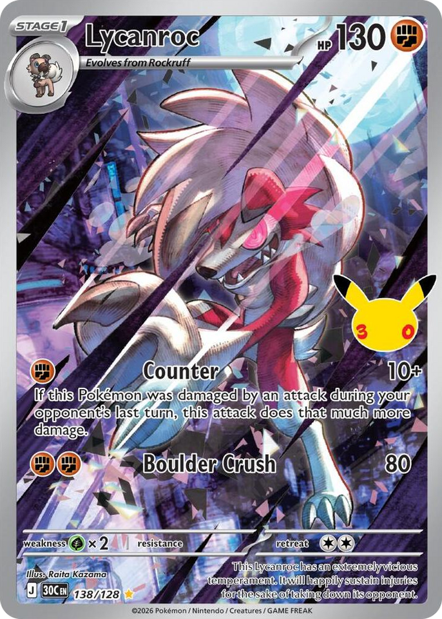0138 Lycanroc Illustration Rare 30th Celebration