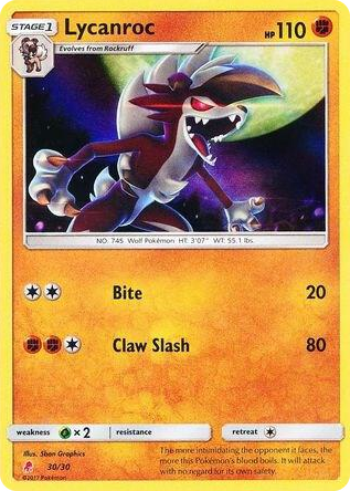 0030 Lycanroc (#30 Holofoil) Uncommon SM Trainer Kit: Lycanroc & Alolan Raichu