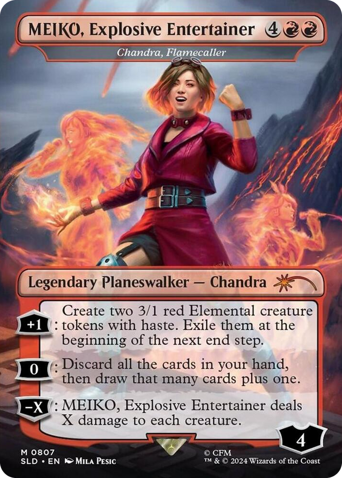 MEIKO, Explosive Entertainer - Chandra, Flamecaller (Rainbow Foil) #807 M - Secret Lair Drop Series Pokemon card