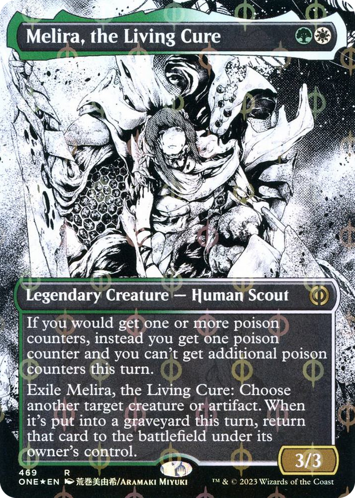 Melira, the Living Cure (Borderless) (Step-and-Compleat Foil) #469 R - Phyrexia: All Will Be One Pokemon card