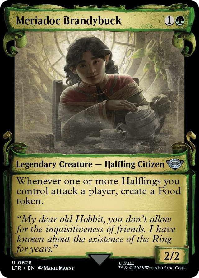 Meriadoc Brandybuck (Showcase Scrolls) #628 U - Universes Beyond: The Lord of the Rings: Tales of Middle-earth Pokemon card