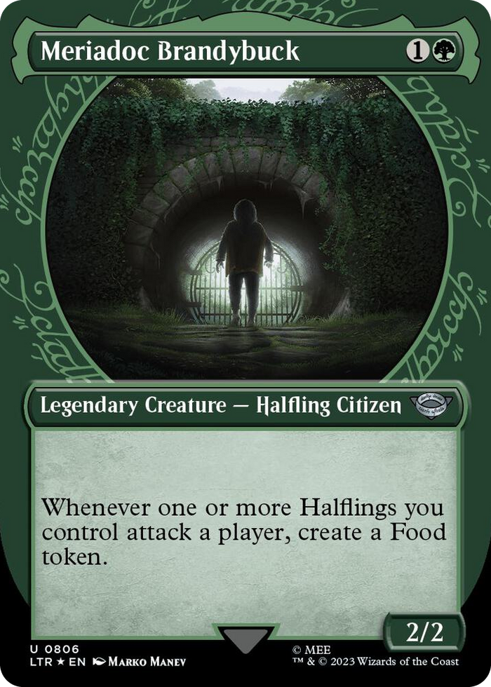 Meriadoc Brandybuck (Showcase) (Surge Foil) #806 U - Universes Beyond: The Lord of the Rings: Tales of Middle-earth Pokemon card