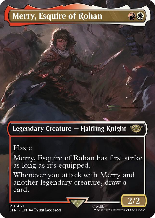 Merry, Esquire of Rohan (Borderless) #437 R - Universes Beyond: The Lord of the Rings: Tales of Middle-earth Pokemon card