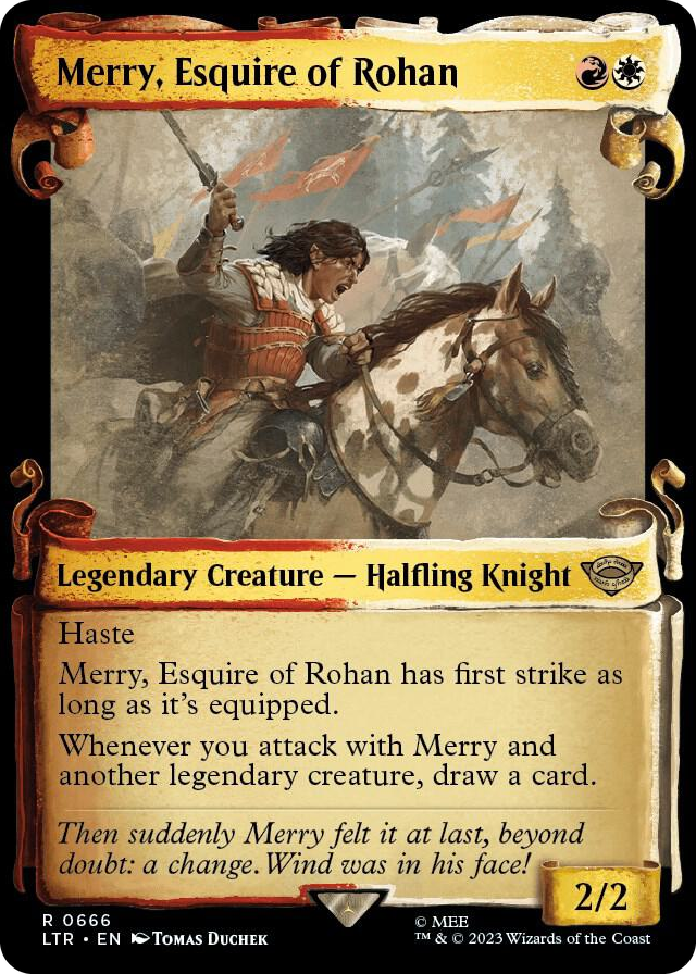 Merry, Esquire of Rohan (Showcase Scrolls) #666 R - Universes Beyond: The Lord of the Rings: Tales of Middle-earth Pokemon card