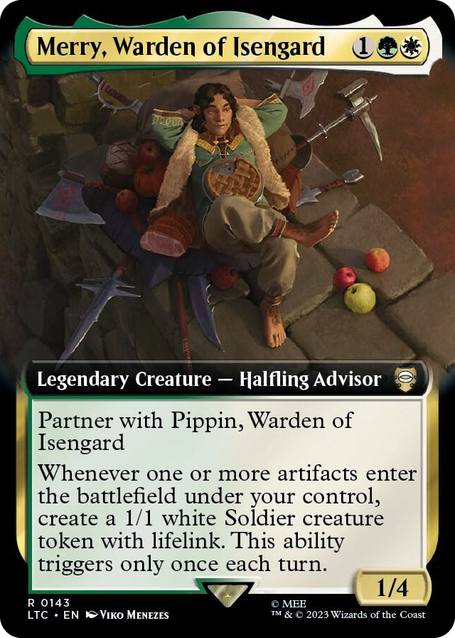 Merry, Warden of Isengard (Extended Art) #143 R - Commander: The Lord of the Rings: Tales of Middle-earth Pokemon card