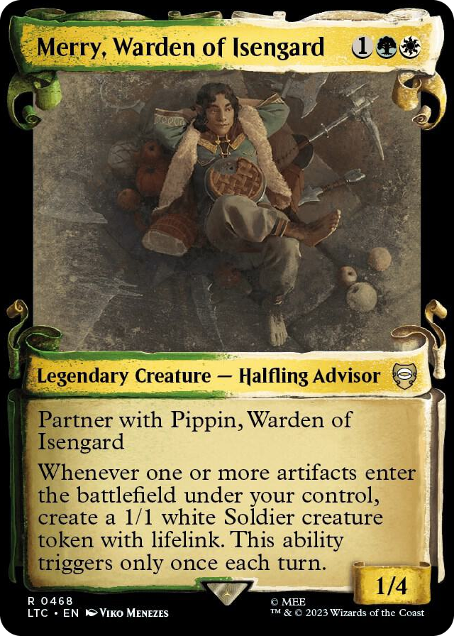 Merry, Warden of Isengard (Showcase Scrolls) #468 R - Commander: The Lord of the Rings: Tales of Middle-earth Pokemon card