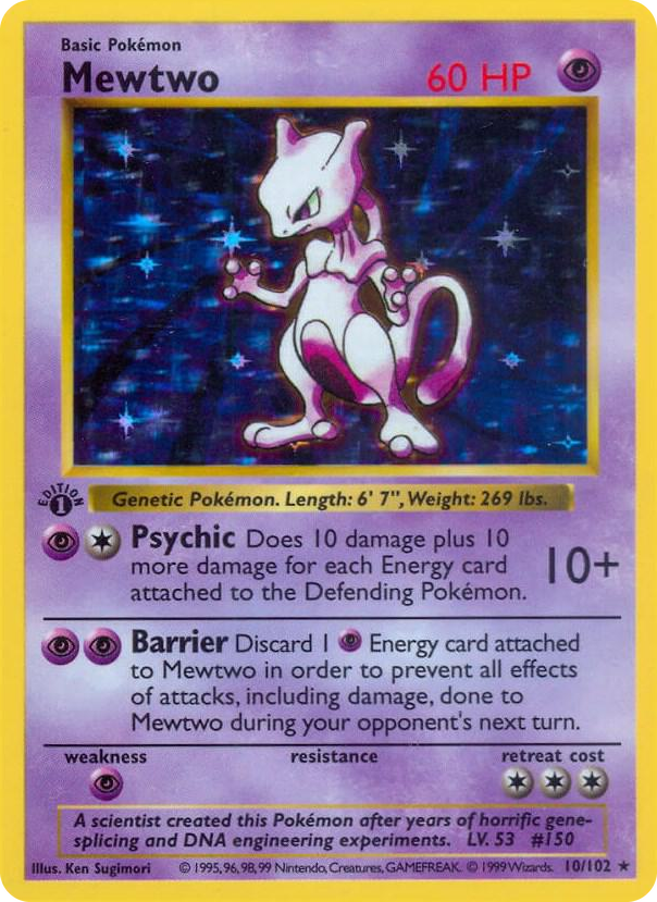 Mewtwo #10 Holo Rare - Base Set (Shadowless) Pokemon card