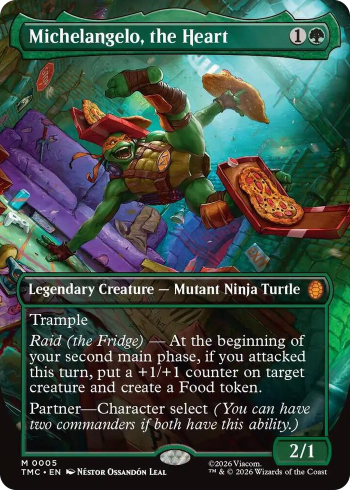 Michelangelo, the Heart (0005) (Borderless) #5 M - Commander: Teenage Mutant Ninja Turtles Pokemon card