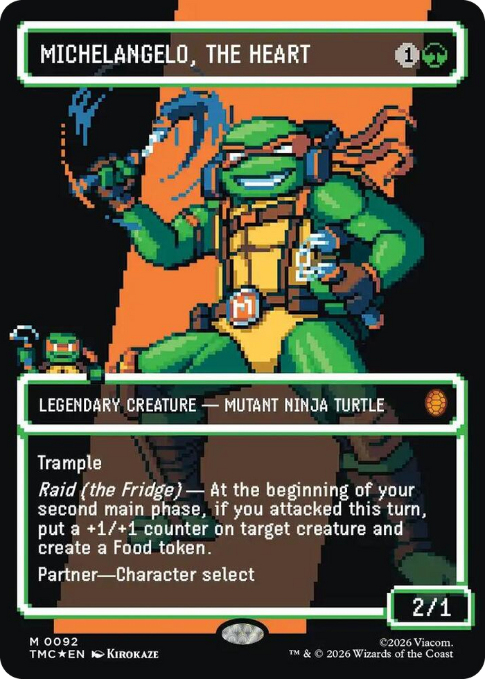 Michelangelo, the Heart (0092) (Borderless) (Surge Foil) #92 M - Commander: Teenage Mutant Ninja Turtles Pokemon card