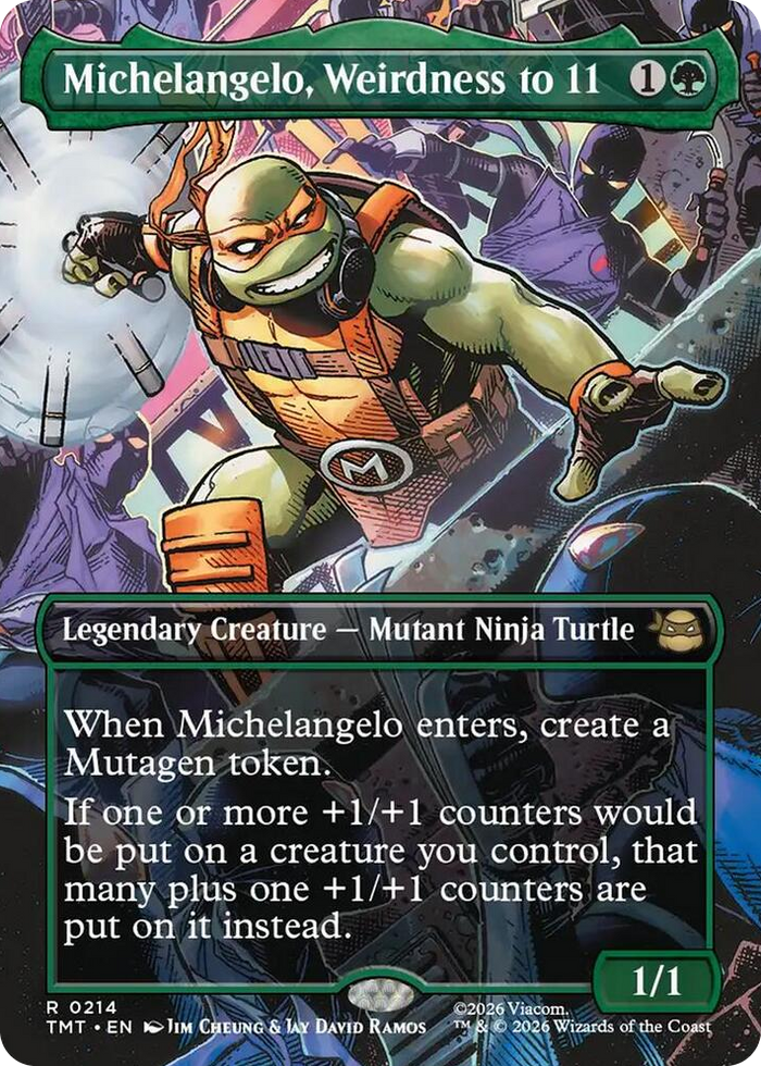 Michelangelo, Weirdness to 11 (Borderless) #214 R - Teenage Mutant Ninja Turtles Pokemon card