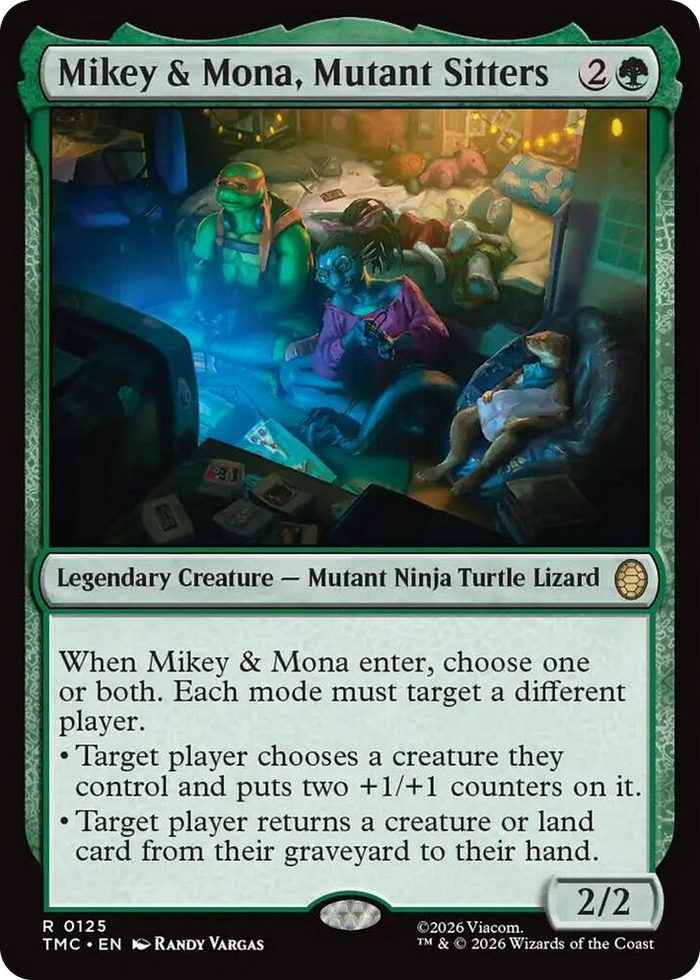 Mikey & Mona, Mutant Sitters #125 R - Commander: Teenage Mutant Ninja Turtles Pokemon card