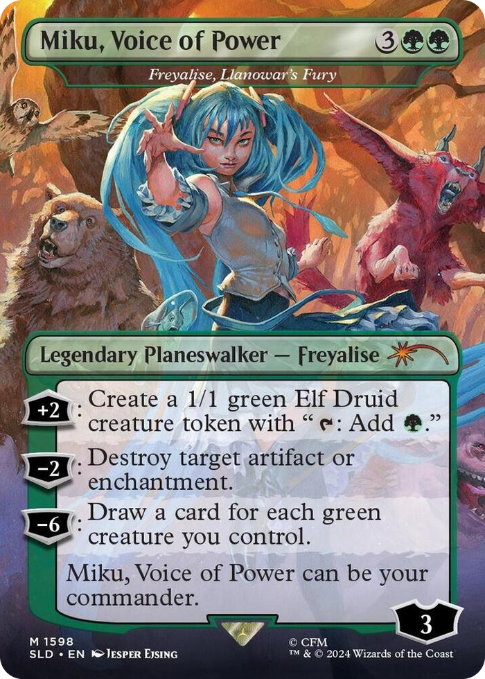 Miku, Voice of Power - Freyalise, Llanowar's Fury #1598 R - Secret Lair Drop Series Pokemon card