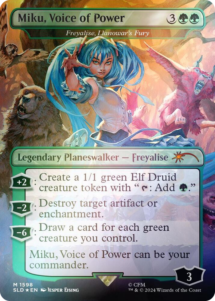 Miku, Voice of Power - Freyalise, Llanowar's Fury (Rainbow Foil) #1598 R - Secret Lair Drop Series Pokemon card
