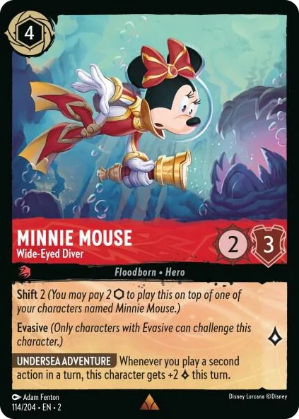 Minnie Mouse - Wide-Eyed Diver #114 Rare - Rise of the Floodborn Pokemon card