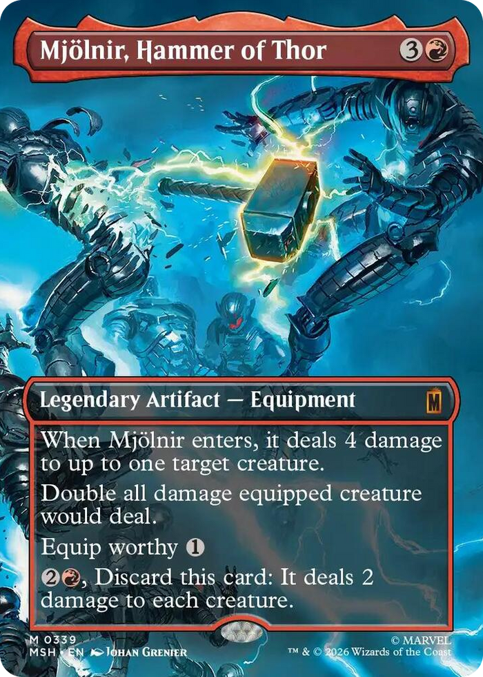 Mjolnir, Hammer of Thor (Borderless) (0339) #339 M - Marvel Super Heroes Pokemon card