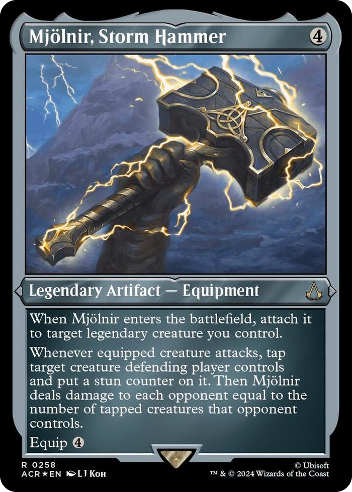 Mjolnir, Storm Hammer (Foil Etched) #258 R - Universes Beyond: Assassin's Creed Pokemon card