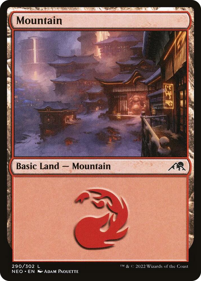 Mountain (290) #290 L - Kamigawa: Neon Dynasty Pokemon card