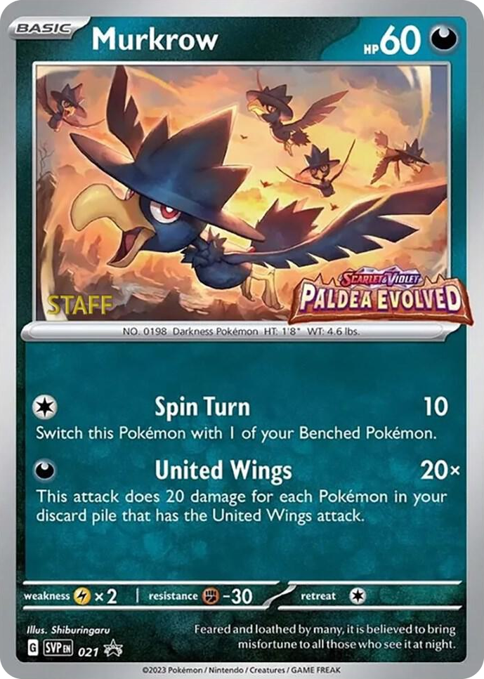 0021 Murkrow - 021 (Prerelease) [Staff] Promo Scarlet & Violet Promo Cards