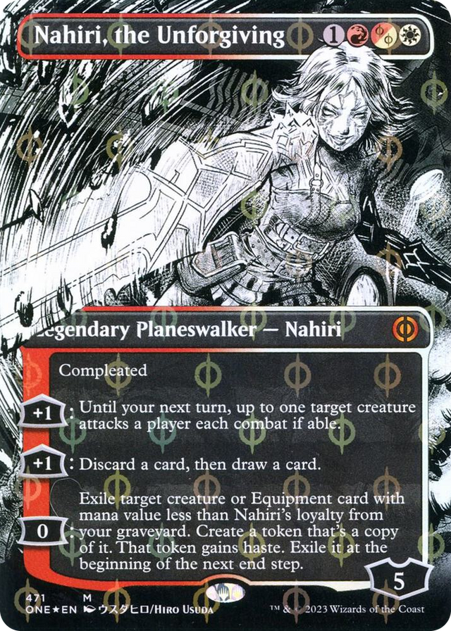0471 Nahiri, the Unforgiving (Borderless) (Step-and-Compleat Foil) M Phyrexia: All Will Be One