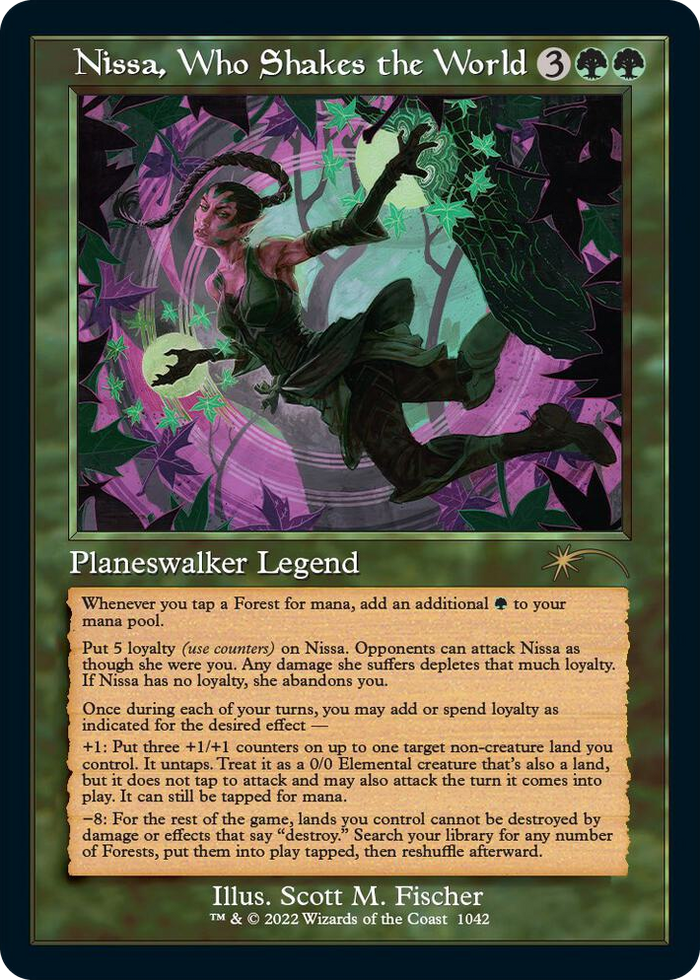 Nissa, Who Shakes the World (Retro Frame) #1042 R - Secret Lair Drop Series Pokemon card