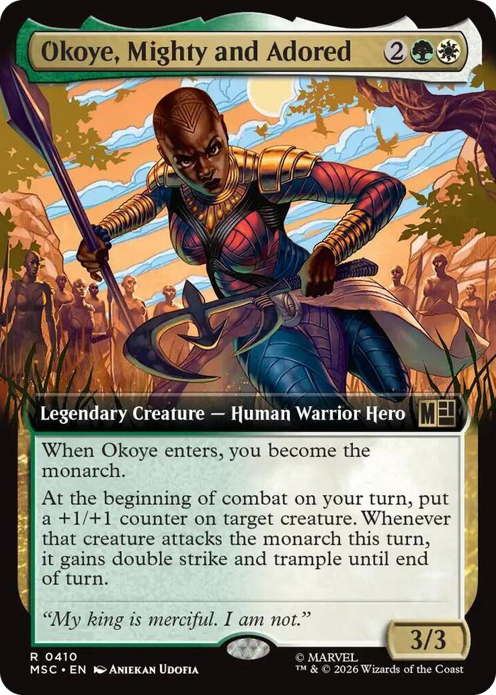 Okoye, Mighty and Adored (Extended Art) #410 R - Commander: Marvel Super Heroes Pokemon card