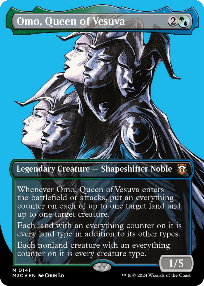 Omo, Queen of Vesuva (Borderless) (Ripple Foil) #141 M - Commander: Modern Horizons 3 Pokemon card