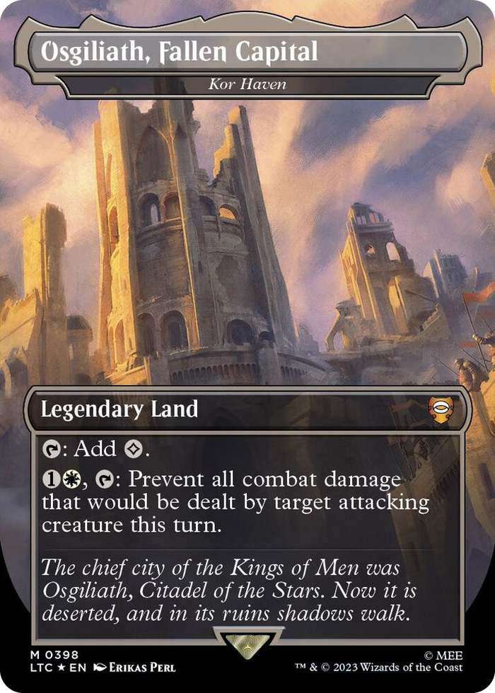 Osgiliath, Fallen Capital - Kor Haven (Borderless) (Surge Foil) #398 M - Commander: The Lord of the Rings: Tales of Middle-earth Pokemon card