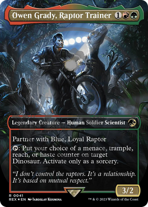 0041 Owen Grady, Raptor Trainer (Borderless) (Emblem) R Universes Beyond: Jurassic World Collection