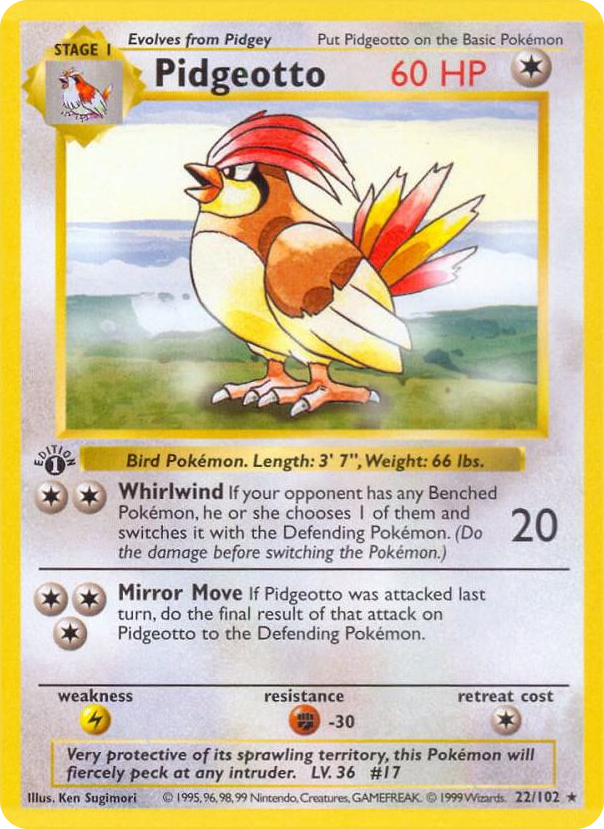 Pidgeotto #22 Rare - Base Set (Shadowless) Pokemon card