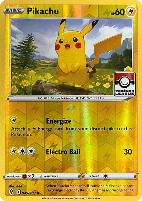 0049 Pikachu - 049/203 (Pokemon League) Common League & Championship Cards