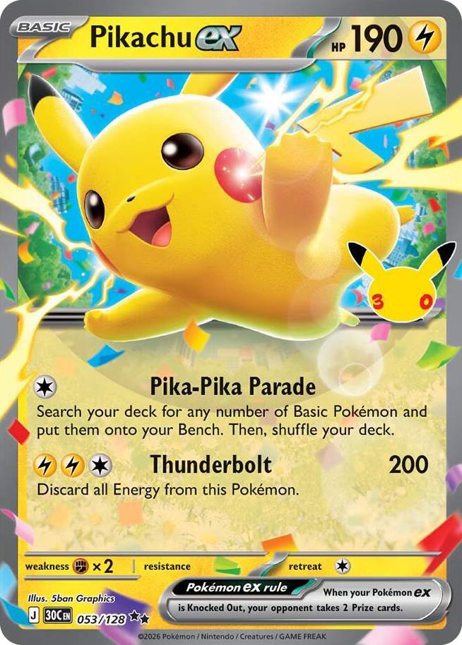 Pikachu ex #53 Double Rare - 30th Celebration Pokemon card